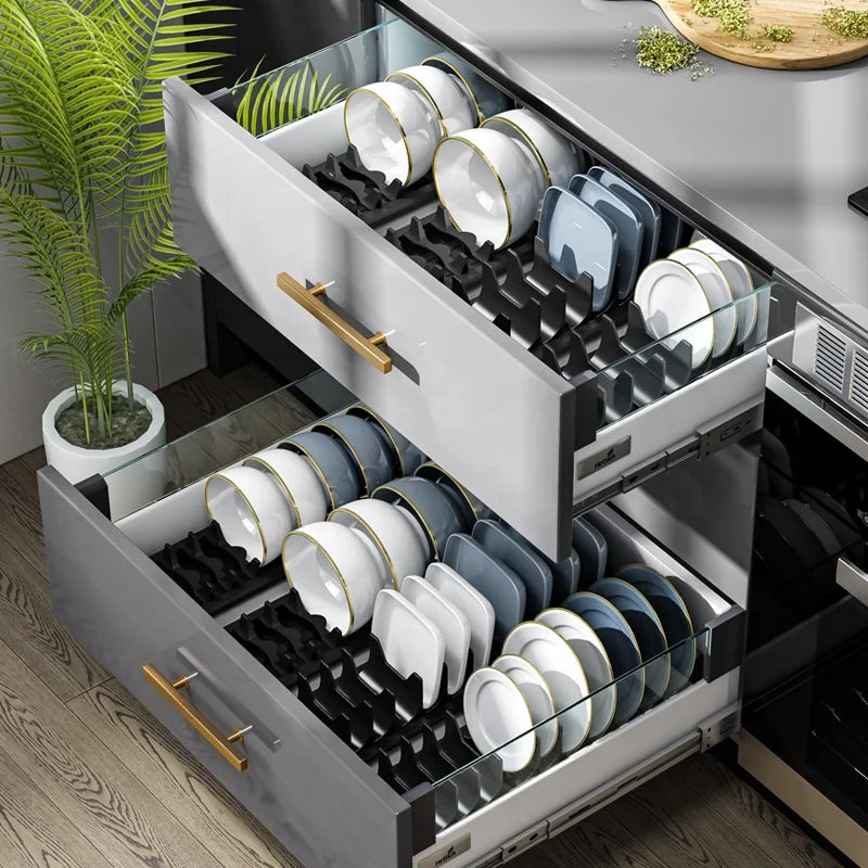 1 Layer Pull Out Dish Plate Dry Rack for Cabinets Plastic Kitchen Accessories Organizer Bowl Storage Shelf Cutlery Cup Holder