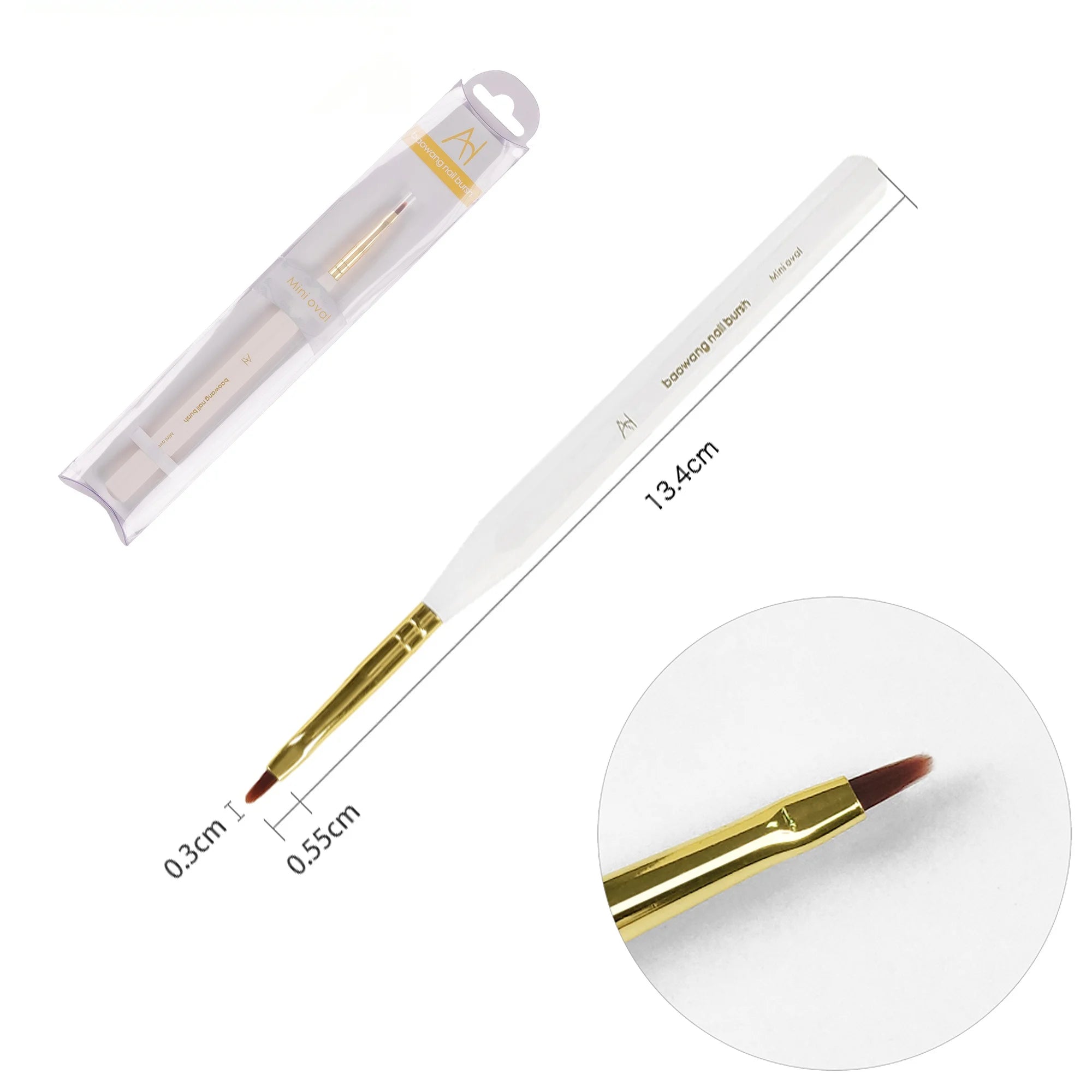 Popular Mini Oval Gel Brush with PET Nylon Hair and High Quality White Resin Handle UV Gel Brush for Nail Salon Use BW4-5