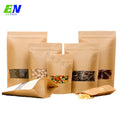 Food Grade Compostable Biodegradable  Kraft Paper Coffee Packaging Bag with Window Zip Packing Pouch