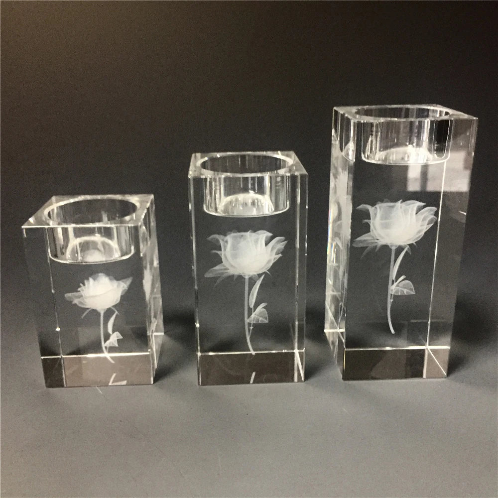 Nordic Cheap Crystal Candle Holder with 3d laser rose for decorations