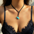 Fashion Ethnic Resort Patchwork Pine Double Clavicle Chain Chocker Sweet Cool Adjustable Women Necklace