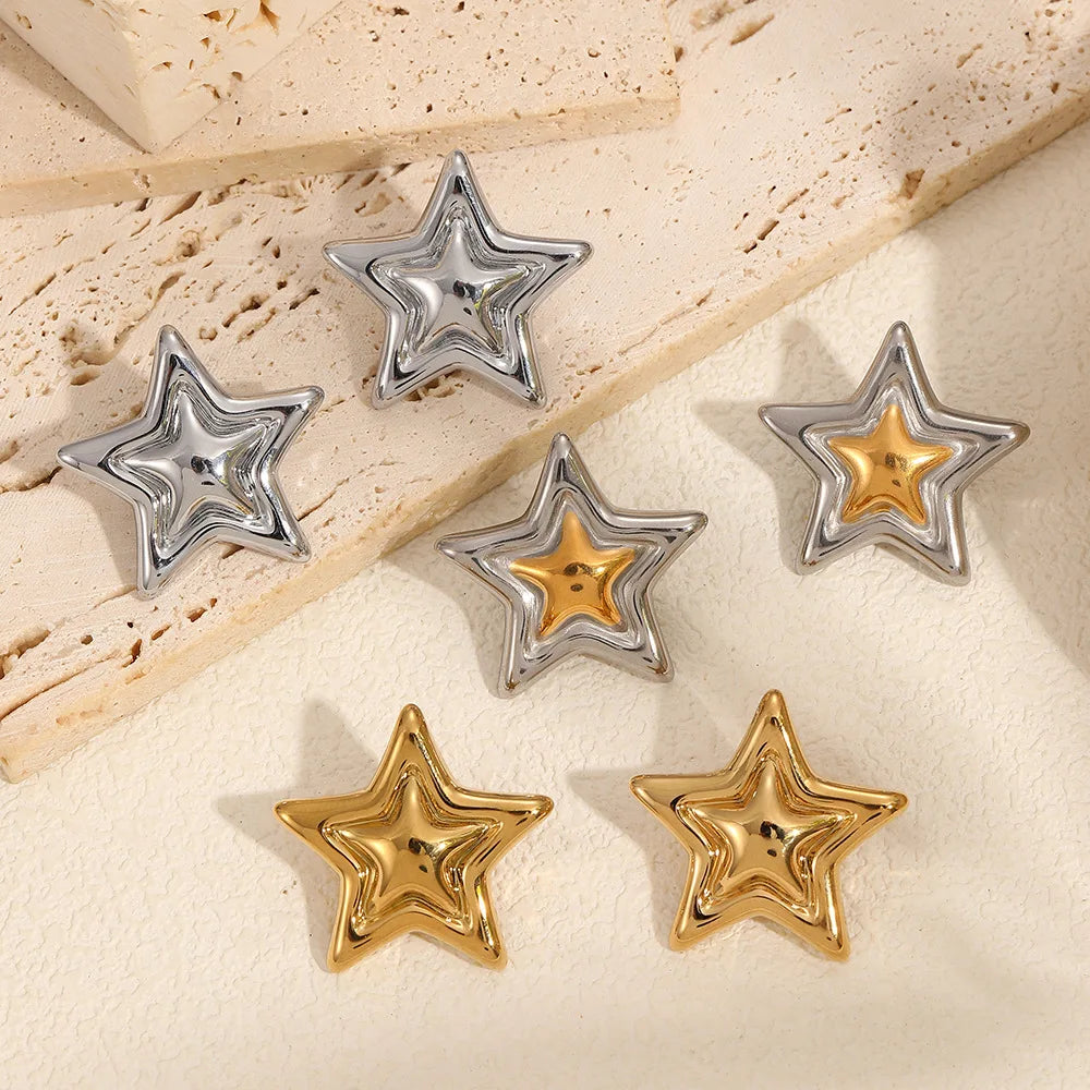 MC221 Wholesale Stainless Steel 18K Gold Plated Star-Shaped Stud Earrings Five-Pointed Stars Stud Women Fashion Stud Earrings