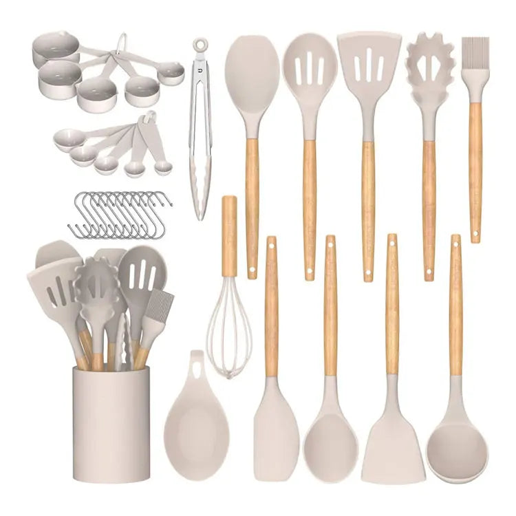 33 Pcs in 1 Set Multifunctional Spoon Spatula Kitchen Utensils Kitchen Set Silicone Cooking Tools Set Utensils with Wood Handle