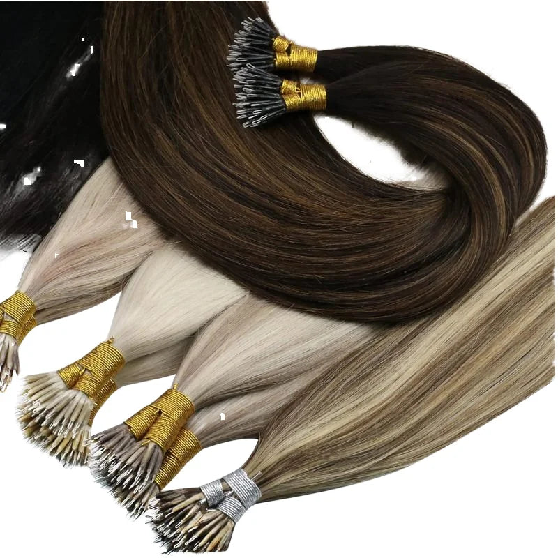 16-24 Inch Russian Virgin Remy Nano Tip Straight Hair Extensions for Women Keratin Micro Loop Human Hair Extensions