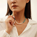 RINNTIN GMN54 Natural Turquoise Beaded Choker Necklace High Quality 925 Sterling Silver Shell Pearl Necklace Jewelry Women