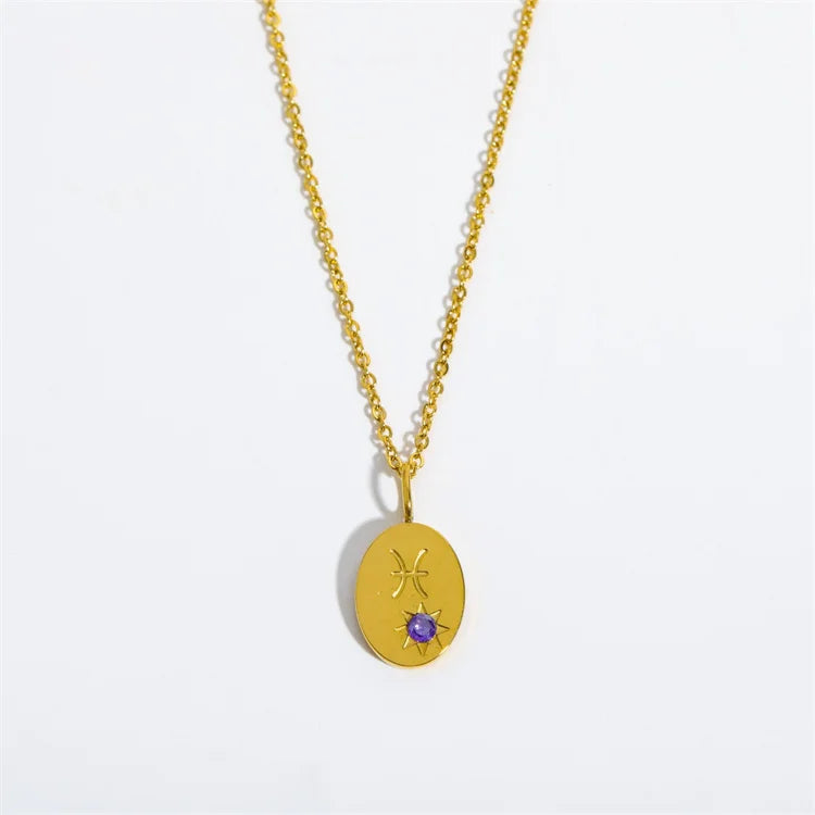 Hot Sale rainbow Zircon Charm Custom Engraved Zodiac Signet Pendant Necklace