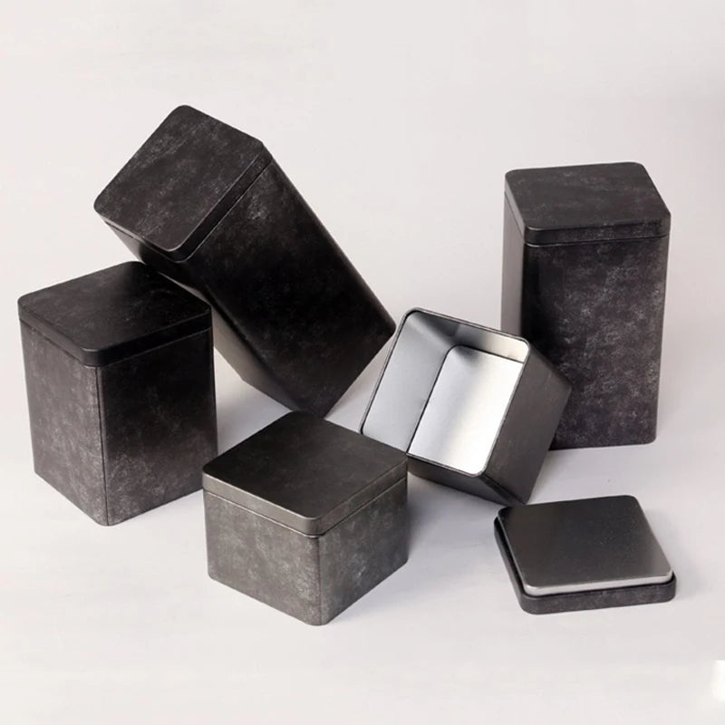 Wholesale Rectangular Tea Container Tins With Lid Metal Packing Gift Box Matte Black Tin Container Metal Tins Box for Cookies