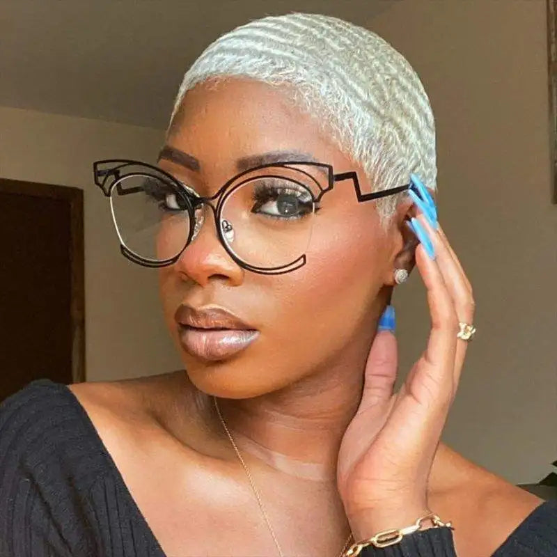 0727 New Fashion Ins Irregular Hollow Design Eyeglasses Metal Frames Custom Eyewear Anti Blue Light Oversized Cat Eye Glasses