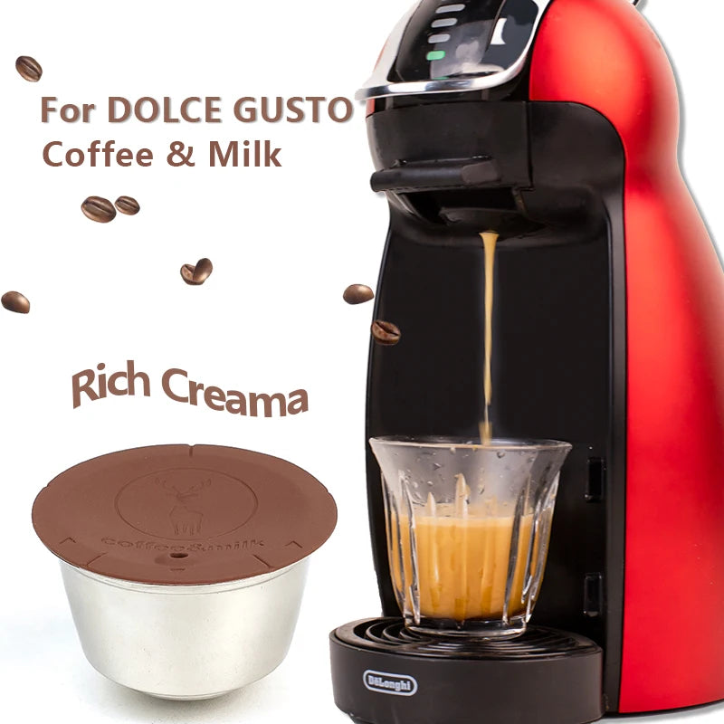 Reusable Stainless Steel Coffee Capsule with Lid Empty Dolce Gusto Pod Refillable Milk Capsule and Coffee Filter