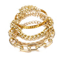 Punk Miami Hip Hop Ladies Diamond Stainless Steel 18K Gold Plated Strand Bracelet Set for Anniversary