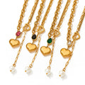 Fashion Stainless Steel Green Zircon Heart Necklace  Heart Pearl Splicing Necklace