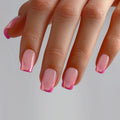 Short Square Reusable Fake False Nails Wholesale Custom Logo Chrome Pink French Tip Valentine Soft Gel Press on Nails En Gros