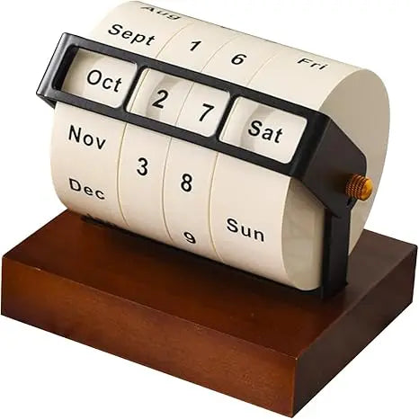 Rotating Monthly Desktop Calendar Permanent Wooden Wall Calendar Sunday Date Display Reusable Family Office Decor Accessory