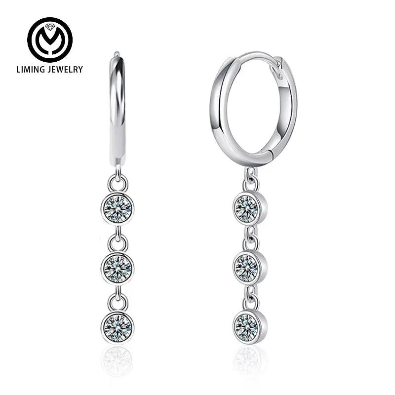 XKZ014 Fashion Wedding Tassel Design Fine Jewelry 925 Sterling Silver Luxury VVS 0.36Ct Moissanite Drop Earrings for Women