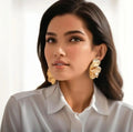 SHIXIN Goth Geometric Metal Petal Flower Stud Earrings for Women Fashion Statement Trendy Gold Color Piercing Earrings Y2K
