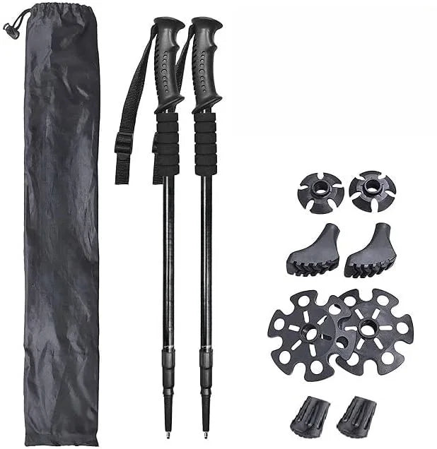 Nordic Ultralight Trekking Telescoping Poles Walking Hiking Foldable Cork Handle Pull String Rope Locking Rubber Tip Outdoor