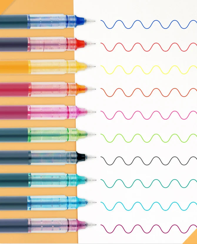 Custom Quick Dry High-Capacity 10 Color Plastic Roller Pen for School Office Business Exercise and Journal Diaries