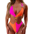 Women's Lace-Up Glitter Rhinestone Swimsuit Sparkly Jeweld Color Bathing Suit Halter One Piece Swimwear
