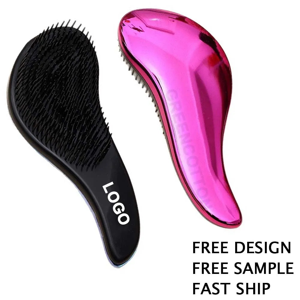 Custom Logo Detangling Hair Brush Hair Straightener Brush with Smooth Handle Scalp Massage Brush for Curly Hair Wet or Dry Use