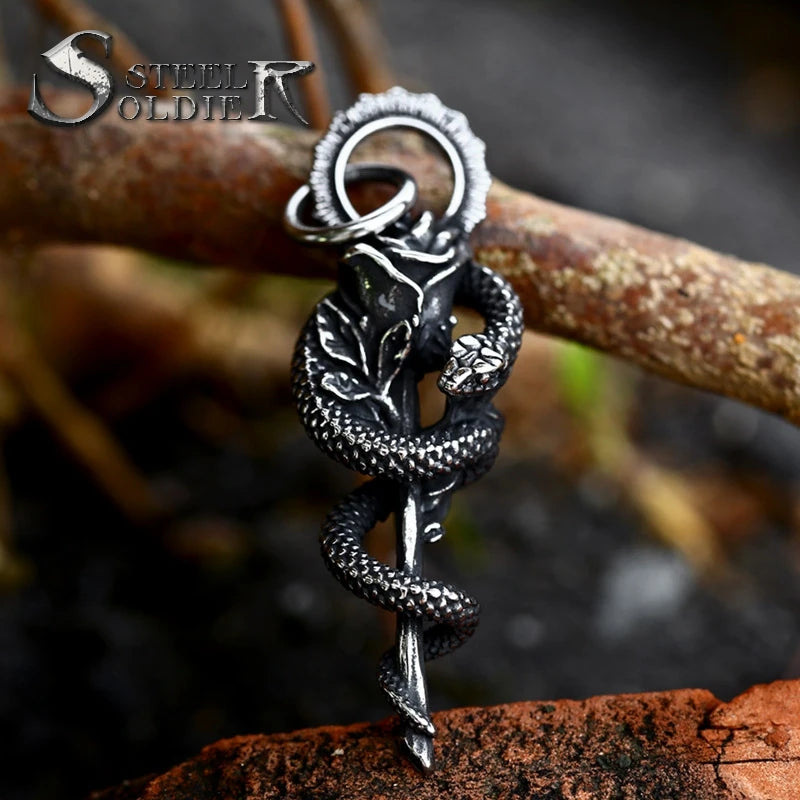 SS8-1249P New Special Design Snake Snakes Winding Rose Flower Pendant for Men Unique Cool Gothic Jewelry Wholesale