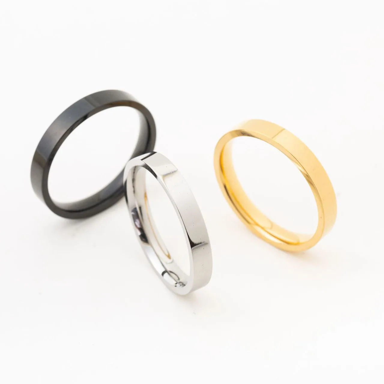 Drop Shipping 4mm Engagement Daily Colorful Slim Couple Ring for Men Women Wedding Gold Plated Stainless Steel Ring