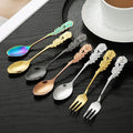 304 Stainless Steel Gold Measuring Coffee/tea Long Tasting Yogurt Spoons Silver Ice Cream Salad Serving Spoon and Fork Sets