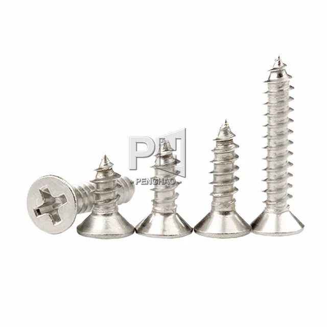 304 Countersunk Self-tapping Cross Flat Head Tip Tail Stainless Steel Screw