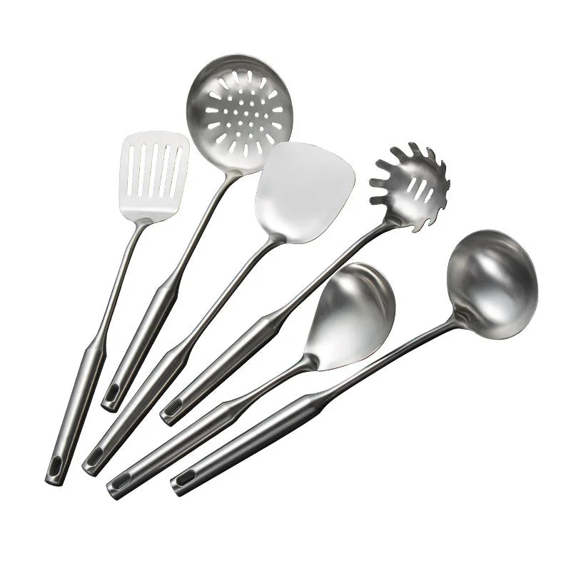 304 Stainless Steel Kitchen Set 6pcs Cooking Utensils Wok Spatula Soup Ladle Skimmer Spoon Set Heavy Duty Gadgets for Chef