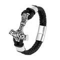 Vintage Stainless Steel Cross T Magnetic Clasp Hand Jewelry Handmade Braided Double Layer Leather Bracelet for Men OT-192