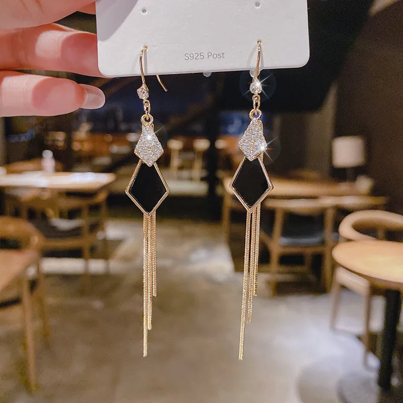 Korean Elegant Geometric Zirconia Dangle Earring Long Tassel Earrings for Women 2022