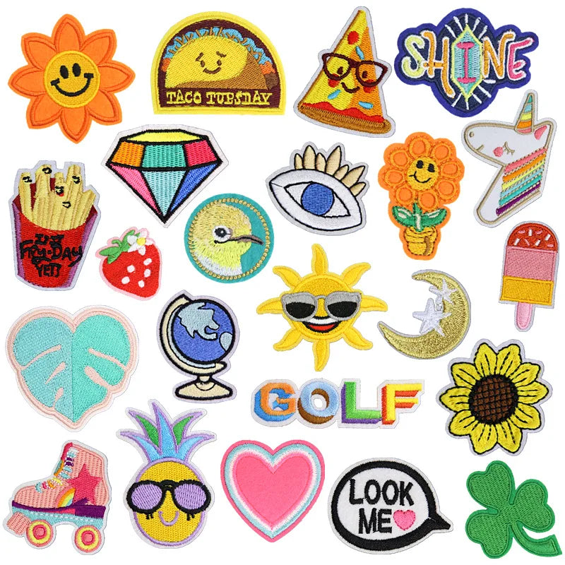 Cartoon Multicolor Iron-on Embroidered Hamburger & Strawberries Patch Fabric Garment Decoration for Clothing Bags Hats