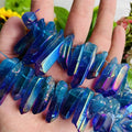 Wholesale Spiritual Healing Blue Rainbow Aura Quartz Drilled Raw Crystal Point Titanium Coating Pendant Necklace