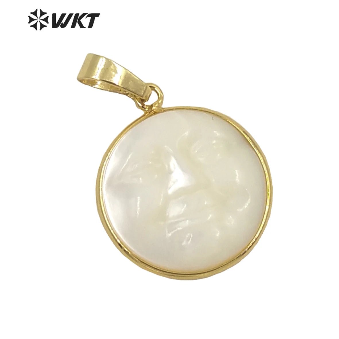 WT-JP243 American Hot Sales Round Shell Carved Face Charms Lady Charming Hand Carved People Face Pendant Made of Shell