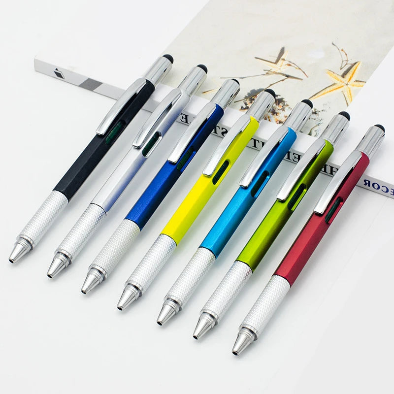 2024 Multifunction 6 in 1 Tool Pen with Ruler Level Two-Head Screwdriver Stylus Ball Pen