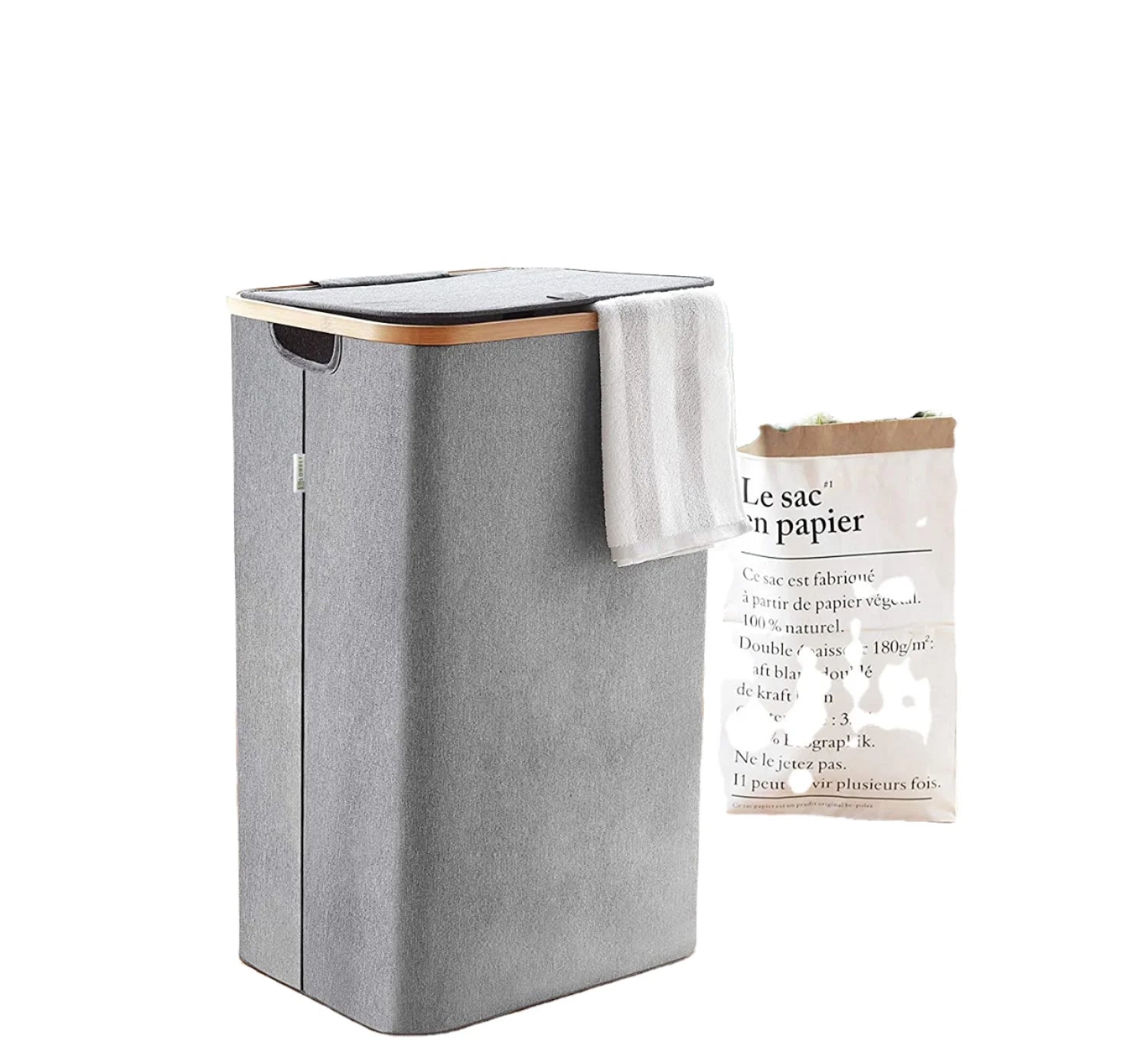 Bamboo Oxford 100L Foldable Waterproof Laundry Hamper with Handles Dirty Clothes Bin for Home Washable Bathroom Use