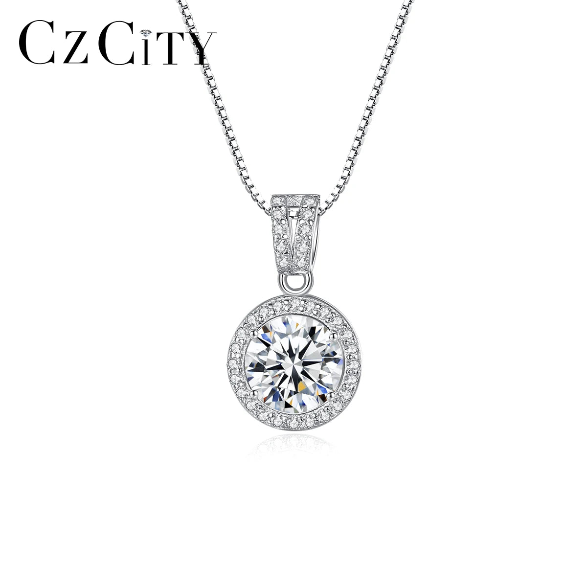 CZCITY Gra Moissanite Jewelry Custom Rhodium White Gold Plated Diamond Woman Carat Certificate Chain Pendant Necklace MegaBDM