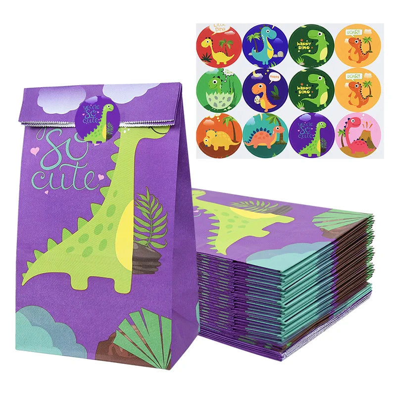 New Dinosaur Paper Gift Bags for Kids Birthday Party Paper Candy Packing Favor Boxes with Sticker