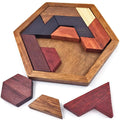 Hexagon Tangram Puzzle Wooden Brain Puzzles for Kids & Adult Challenge Wooden Puzzle Games for Gift - Brain Games for Kids