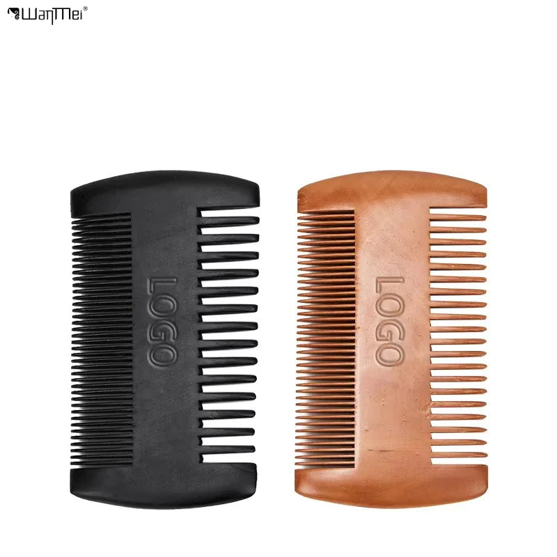 Wanmei Private Label Custom Logo Mens Double Sided Wide Tooth Beard Care Sandal Wood Beard Comb