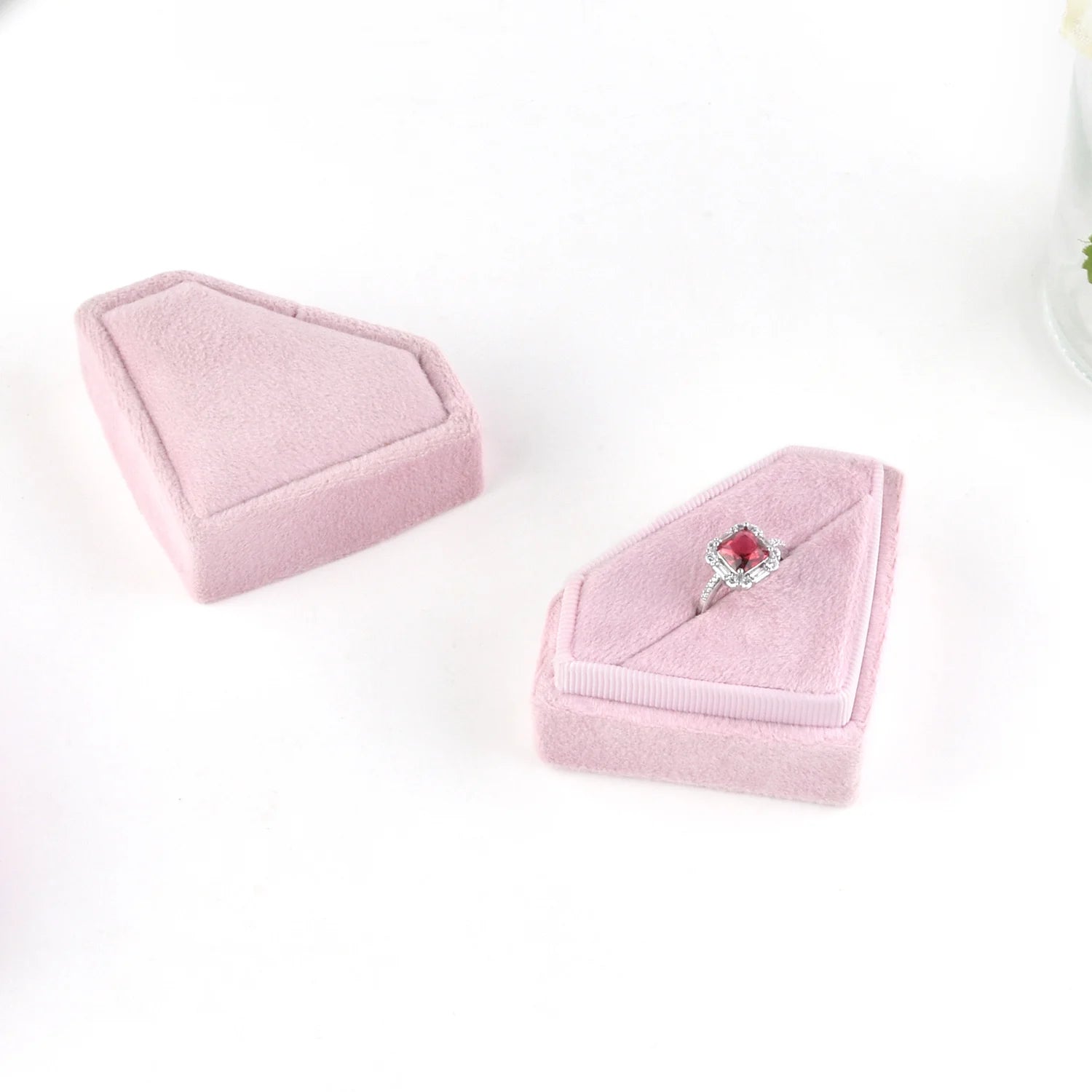 Wholesale Custom Logo Luxury Diamond Shape Velvet Ring Gift Box Necklace Earring Ring Packaging Jewelry Box