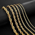 Custom 18k Gold Plated Link Fashionable Rope Stainless Steel Necklace for Men Women 2mm 3mm 4mm 5mm Sizes Trendy Link for Men