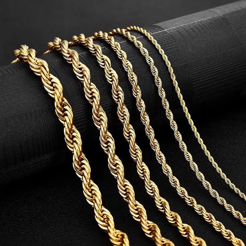 Custom 18k Gold Plated Link Fashionable Rope Stainless Steel Necklace for Men Women 2mm 3mm 4mm 5mm Sizes Trendy Link for Men
