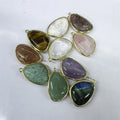 Trendy Jewellery Irregular Stone Bezel Pendant Smooth Shiny Crystal Strawberry Quartz Tiger Eye Labradorite Charm DIY Necklaces