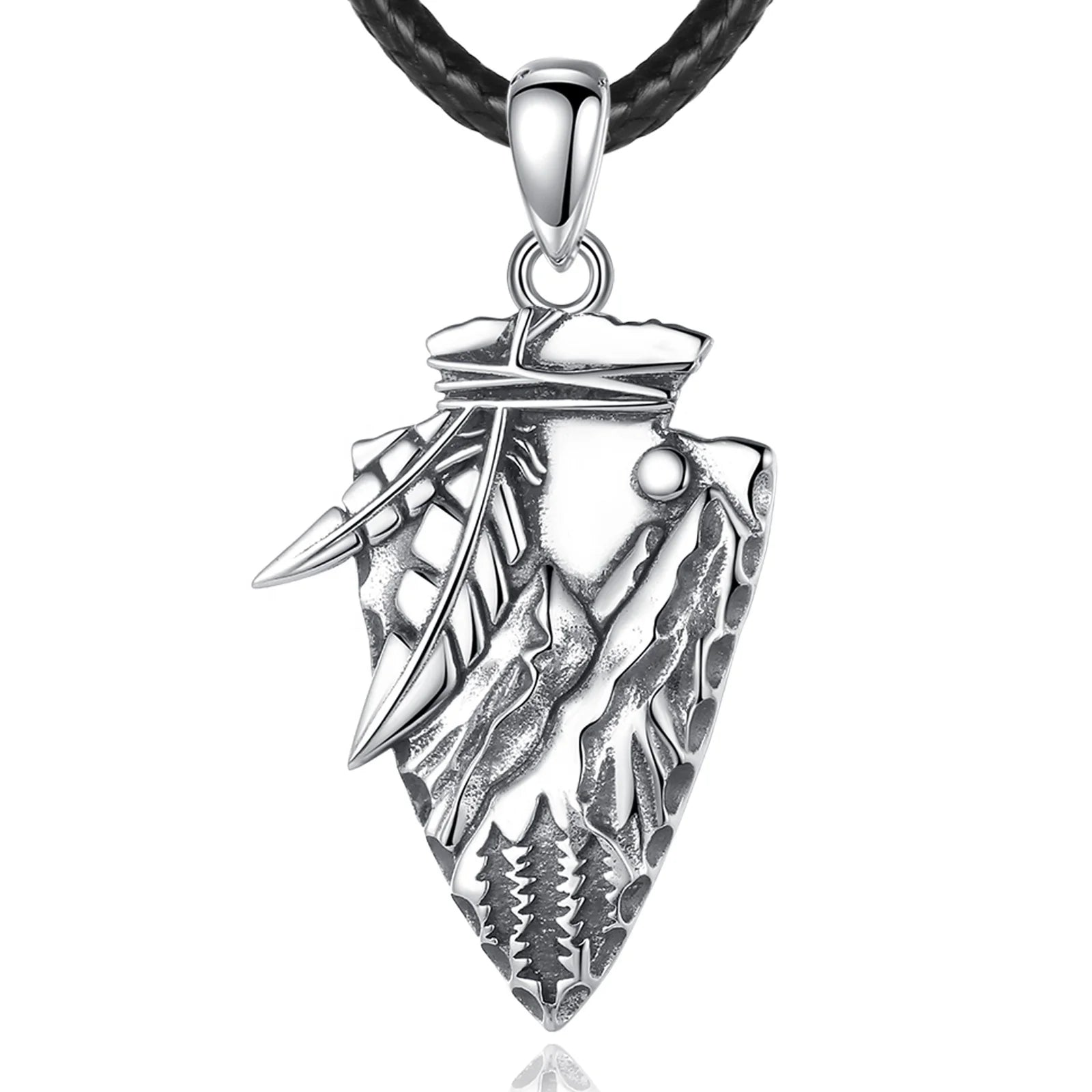 Special Design Fashion Jewelry 925 Sterling Silver Vintage Element Indian Arrow Head Pendant Necklace for Men