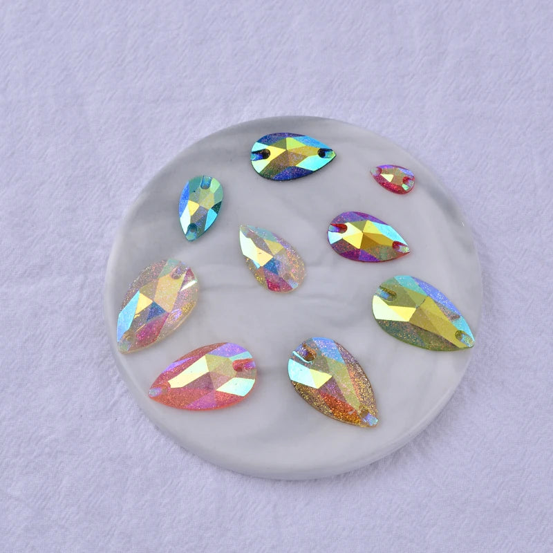 Top Grade 2-Hole Flatback AB Color Resin Drop Rhinestones Sew-on Technique for DIY Work Rowing Shoes Colorful Sewing