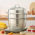 Zhenneng 24cm Stainless Steel Steamer Pot for Cooking With 3-layer for Steaming in Family Steam Pot With Steamer Rack for Hotel