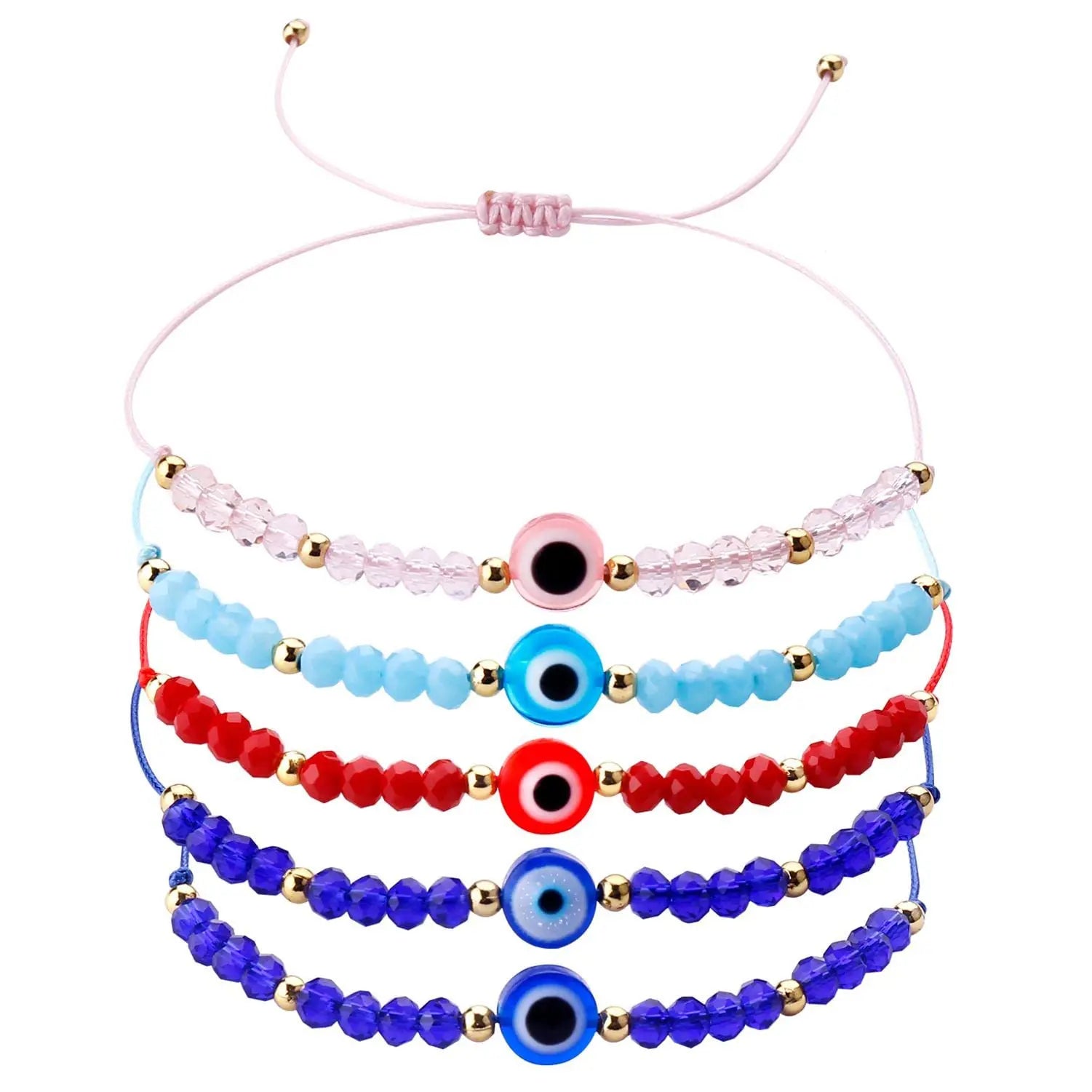 DS Crystal Wholesale Fashion Turkish Eye Bracelet with Gold and Bronze Beads Colorful Woven Bracelet Crystal Evil Eye Bracelet
