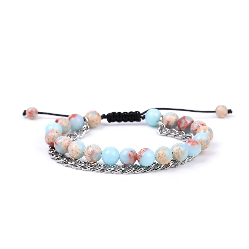 Handmade Men Women Chain Natural Lapis Lazuli Tiger Eye Stone Beads Braided Adjustable Yoga Energy Bracelet Jewellery