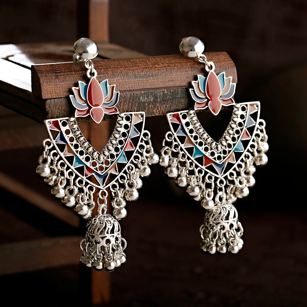 Egypt Turkish Classic Antique Women's Round Alloy Long Chain Tassel Jhumka Earrings Indian Dangle Drop Earrings