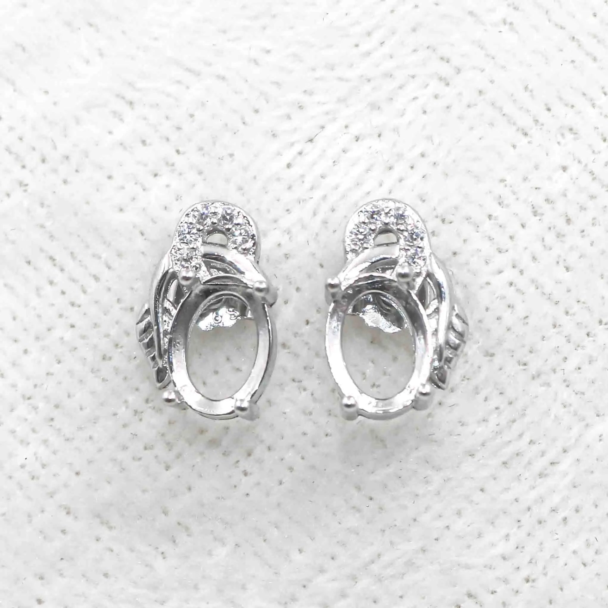 Sterling Silver 5*7mm Semi Mount Stud Earrings Empty Support Blank Claws Setting S925 Base Without Center Stone for DIY Inlay
